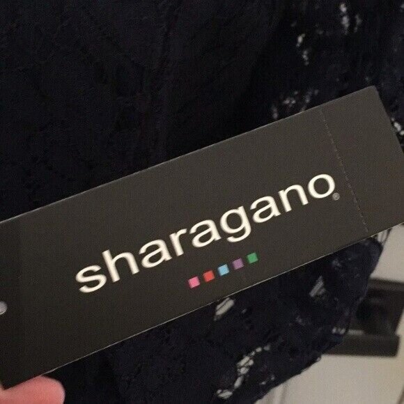Sharagano Ladies Navy Party Cocktail Dress Lace Sheath Style Size Large - Picture 4 of 16